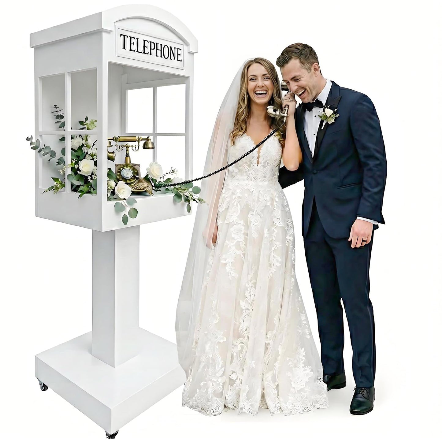 ZLPOWER Audio Guest Book Stand Phone Booth for Wedding Party Leave a Message Video Phone Wedding Decoration Telephone Booth Box Audio Guestbook Stand White Recording Table