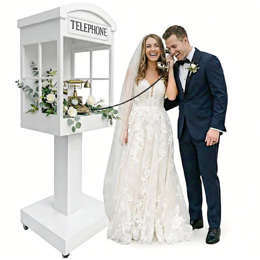 ZLPOWER Audio Guest Book Stand Phone Booth for Wedding Party Leave a Message Video Phone Wedding Decoration Telephone Booth Box Audio Guestbook Stand White Recording Table