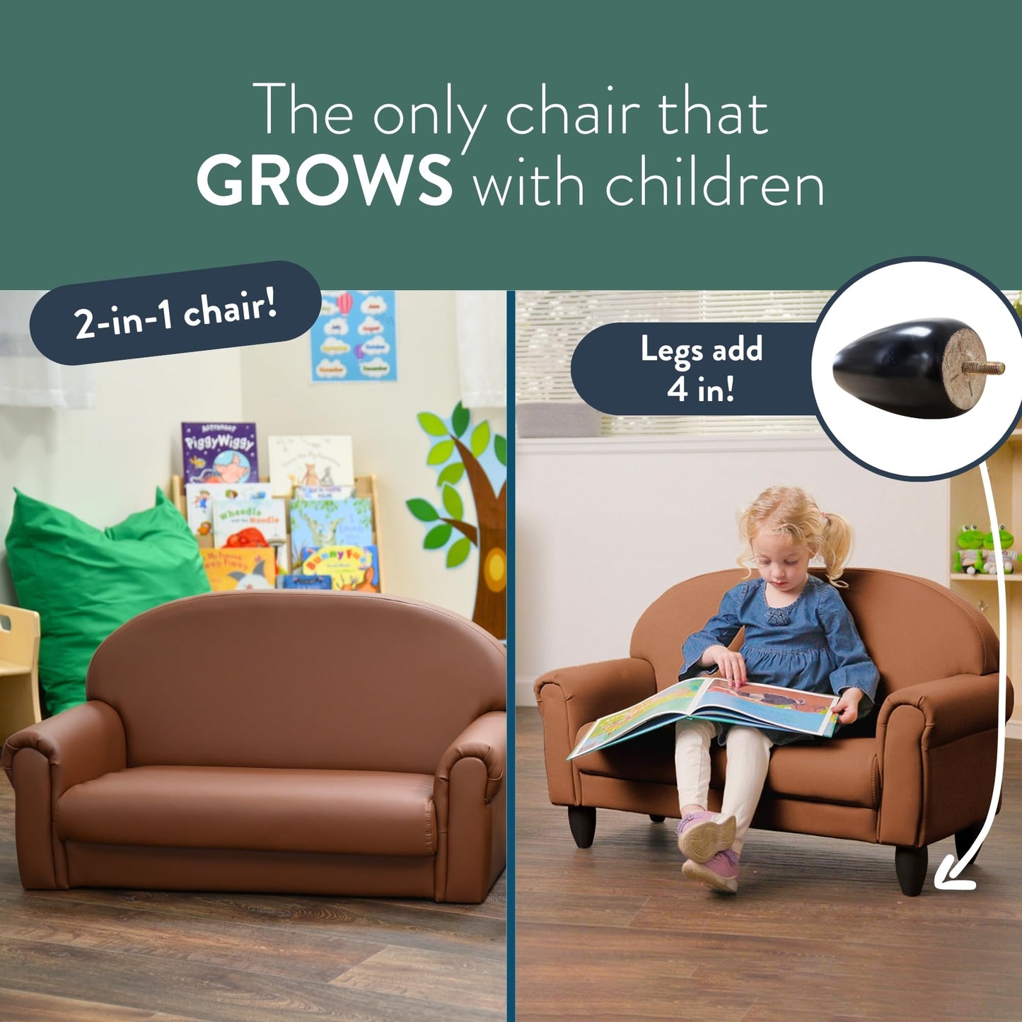 Children's Factory As We Grow Toddler Sofa, Flexible Seating for Daycare or Preschool, Kids Reading Couch, Playroom Furniture, Walnut