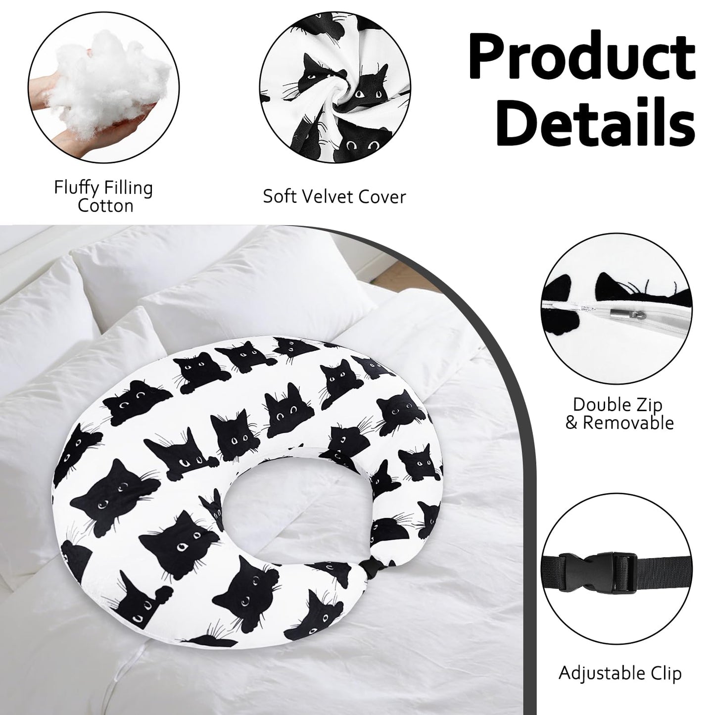 Crafting Pillow for Crocheting, Crochet Pillow for Lap Support, 12 Fun Print Styles, Ergonomic Arm Support, For Bed, Floor, Chair Comfort, Pain Relief and Fatigue for Gaming and Woking (Cat)