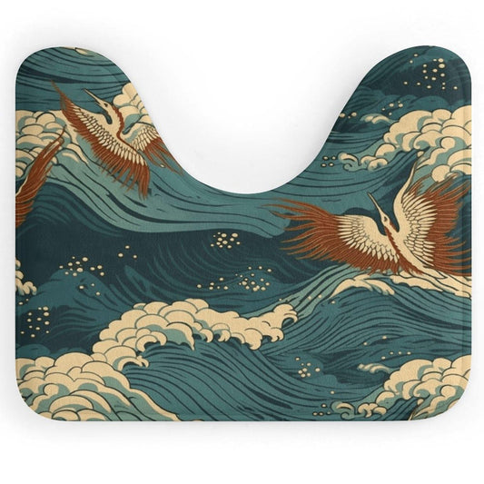 VstaDank Japan Wave Wallpapers Toilet Rug U-Shaped Toilet Bath Mat Extra Soft Absorbent Contour Bathroom Rug Plush Ultra Thin Toilet Mat Non-Slip Bath Mat for Guest Room Bathroom 16x20