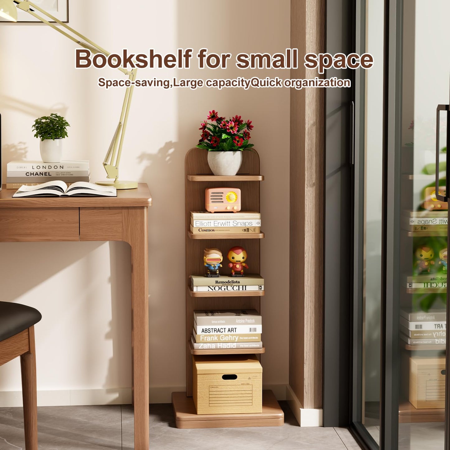 WoodsWhisper Solid Wood 5-Tier Narrow Bookshelf Small Spaces Open Storage