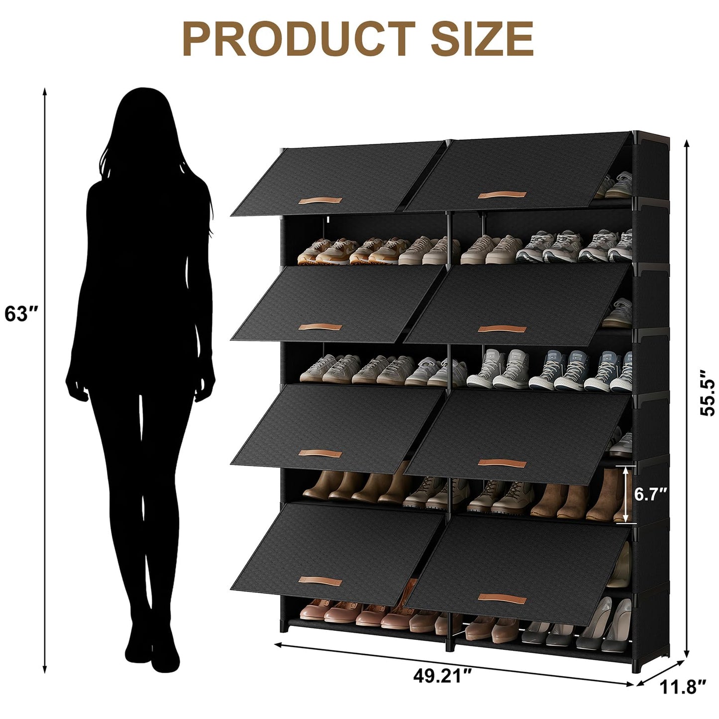 Gasvadivum Shoe Storage Cabinet with Door, 54 Pairs Shoe Rack 2 by 9 Tier Space Saving Plastic Shoe Organizer with Cover for Closet, Hallway, Living Room, Bedroom, Garage,Black