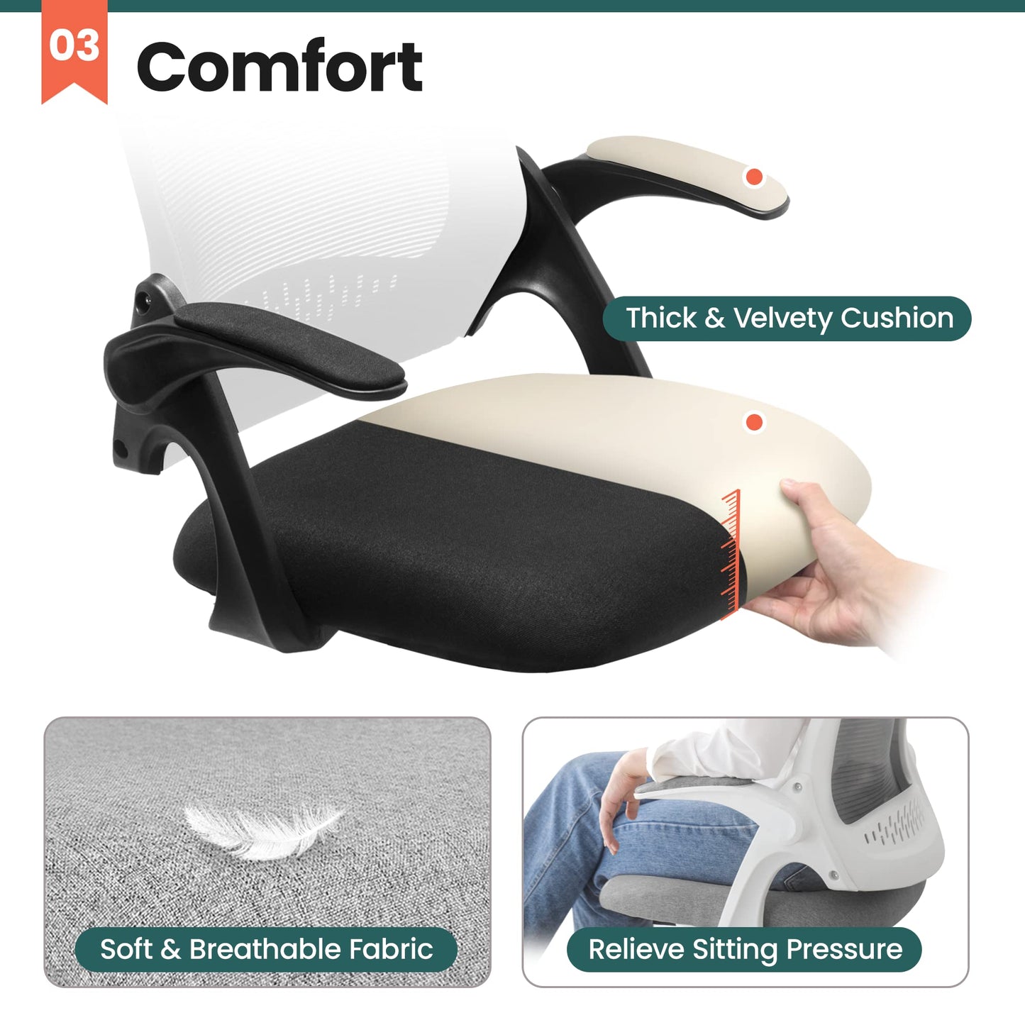 NEO CHAIR Office Desk Gaming Ergonomic Computer Chair with Lumbar Back Support Adjustable Height Swivel Rolling Wheels Flip-up Arms Mesh Chair for Home Vanity (Black)