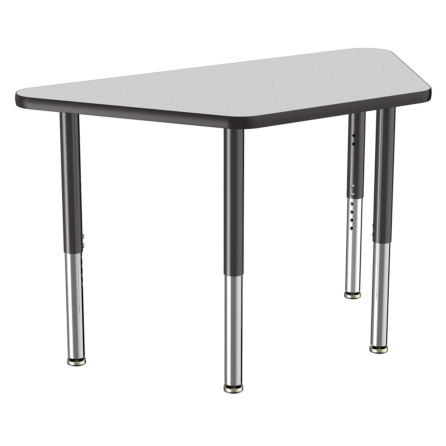 FDP Mobile Trapezoid Activity School and Office Table (24 x 48 inch), Super Legs with Glides and Casters for Collaborative Environments, Adjustable Height 19-30 inches - Gray Top and Black Edge