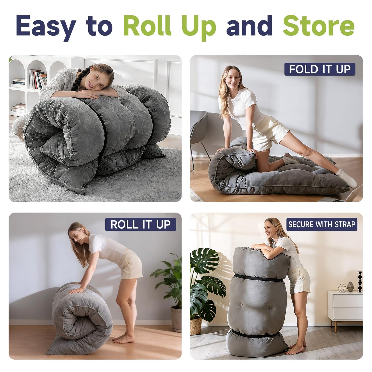 KOSRLY 6" Futon Mattress Full Size, Tufted Futons Sofa Couch Bed with Twisted Rope Design Edging,Versatile Floor Mattress for Adults，Shredded Foam Filling (Frame Not Included Gray, Queen)