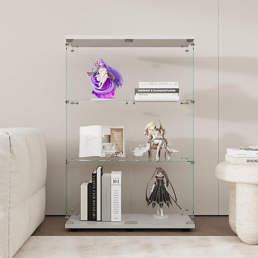 Display Cabinet with Glass Door and Lock, 3-Shelf Fast Installation Curio