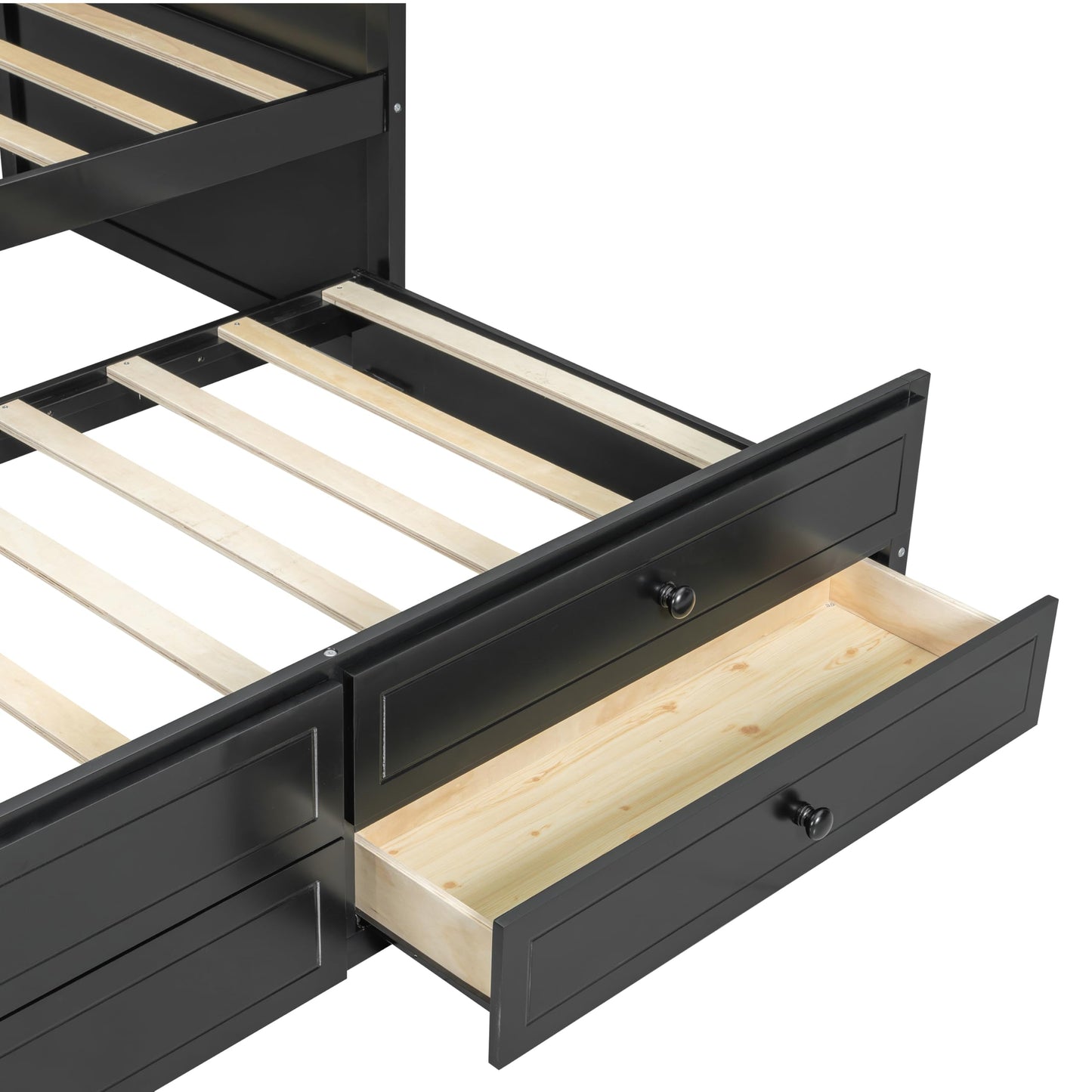 Twin Daybed with Trundle and Storage Drawers, Upholstered Button Tufted Sofa Bed for Guest Room, Modern Wooden Daybed with Pull Out Bed, Space Saving Design for Small Space, Bedroom, Dorm, Black