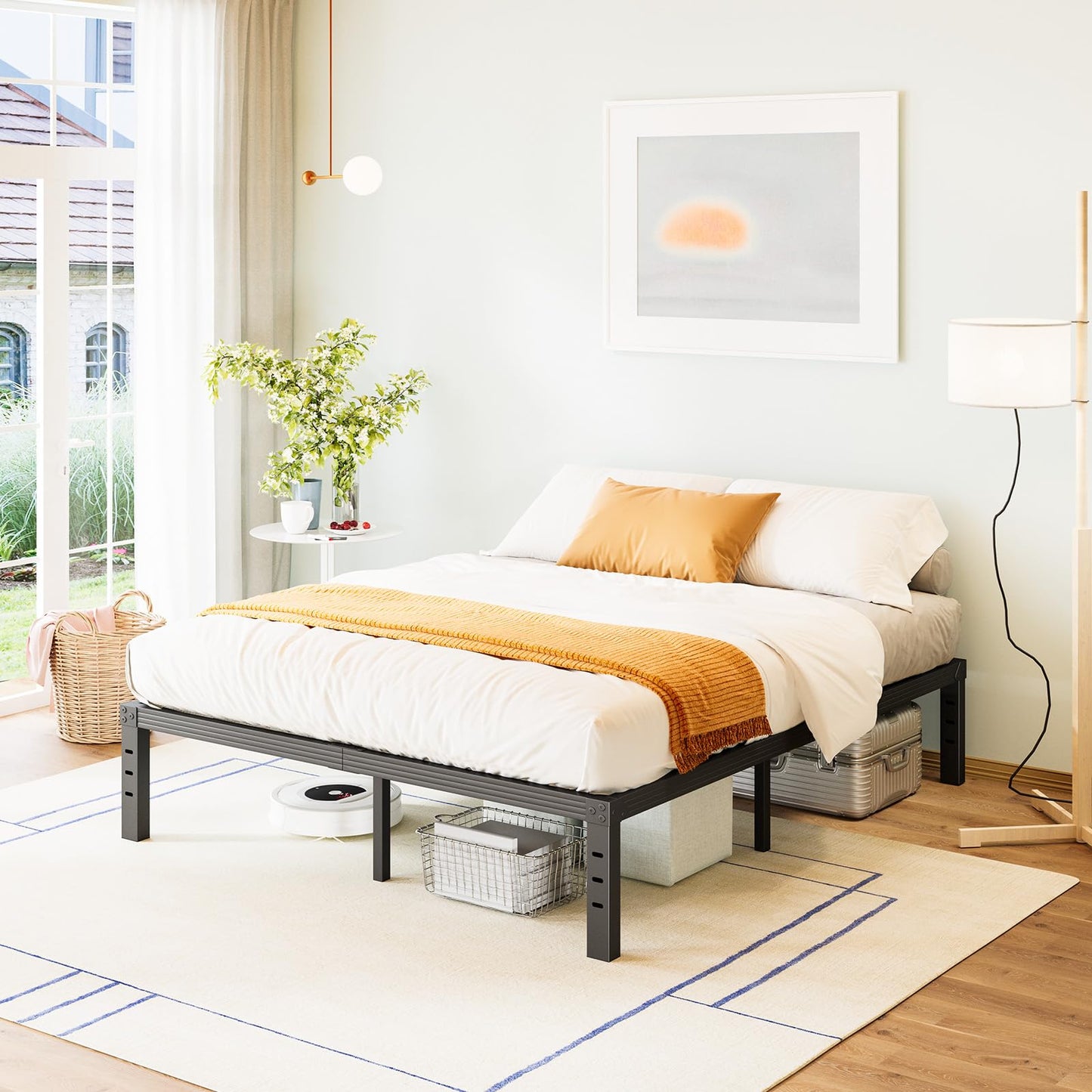 FSCHOS 14 Inch Metal Platform Full-Size Bed Frame No Box Spring Needed, Heavy Duty, Noise Free, Black