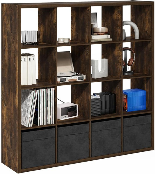 Furinno Cubicle Book Shelf, 16-Cube Bookshelf, Extra Thick Frame Reversible