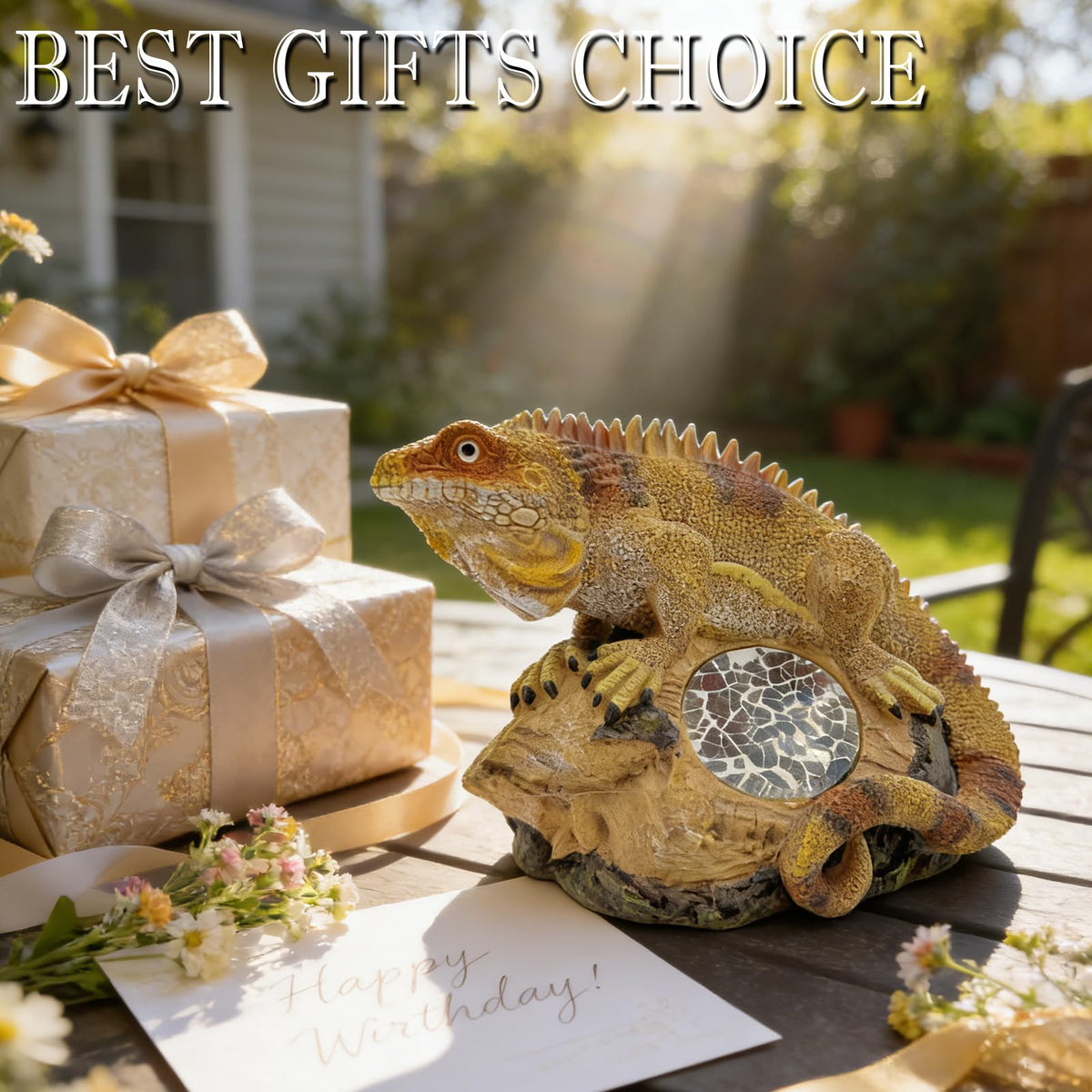 Vasesun Solar Iguana Garden Statues Decor for Outdoor, Khaki Iguana Figurine Lights for Lawn Patio Yard Decoration - Unique Christmas Housewarming Gifts for Grandma Wowen Mom