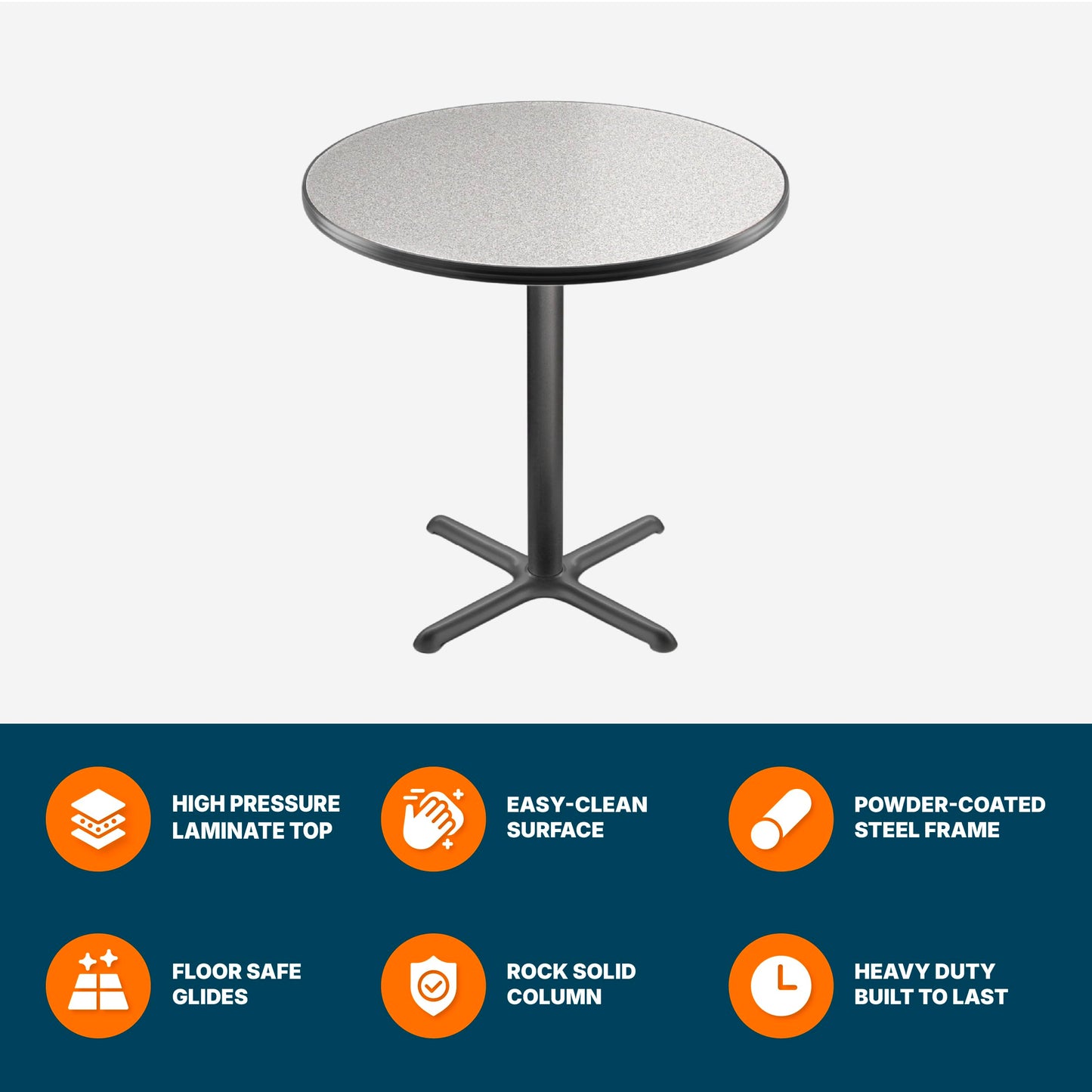 OEF Furnishings OEFCT13636XCGY Premium Commercial-Grade Restaurant and Breakroom Cafe Table (Round, 36 in Diameter, 36 in Counter Height, X-Base, Black Frame, Gray Nebula Laminate)