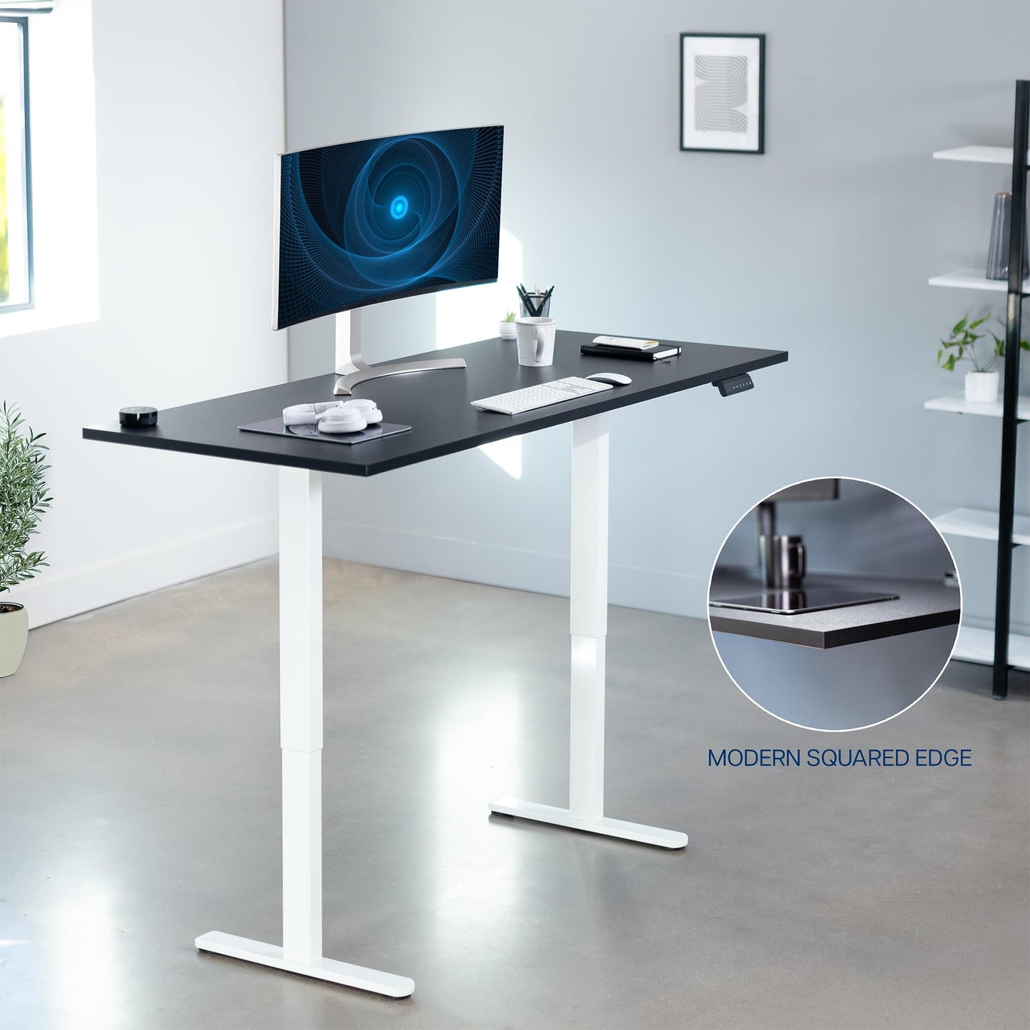 VIVO Electric 71 x 30 inch Square Edge Standing Desk, Dual Motor Memory Controller Height Adjustment, E2B-S Series, Black Top White Frame, DESK-KIT-E2W71S-B