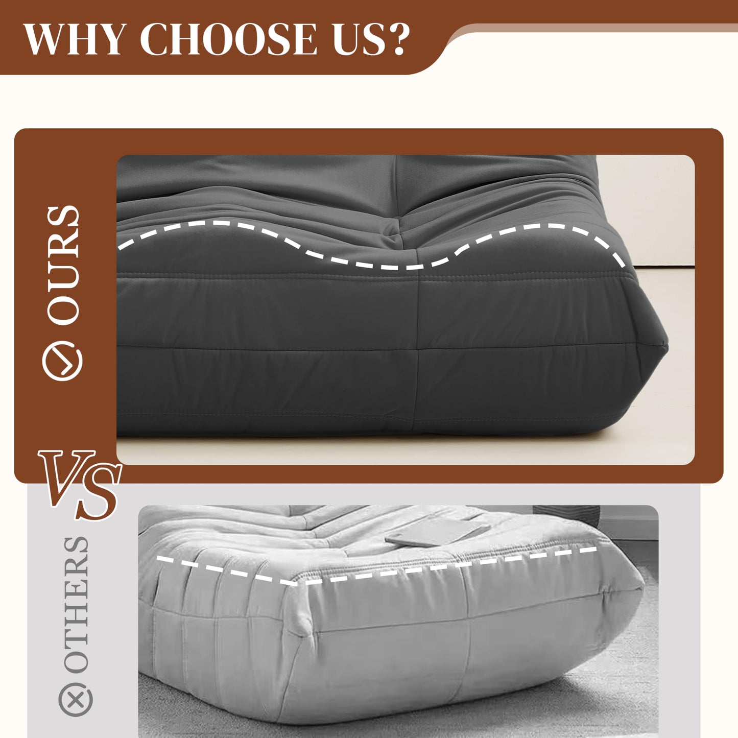 Gazecaia Comfy Bean Bag Chair for Adults Teens | Fireside Floor Lounge Chair,Soft Suede High-Resilience Memory Foam Bean Bag Couch with Non-Slip Base,for Living Room Bedroom Apartment Office,Dark Gray