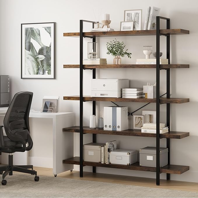 OtterOasis Bookshelf Set of 2, Heavy Duty 5-Tier Industrial Bookcase, 120lbs