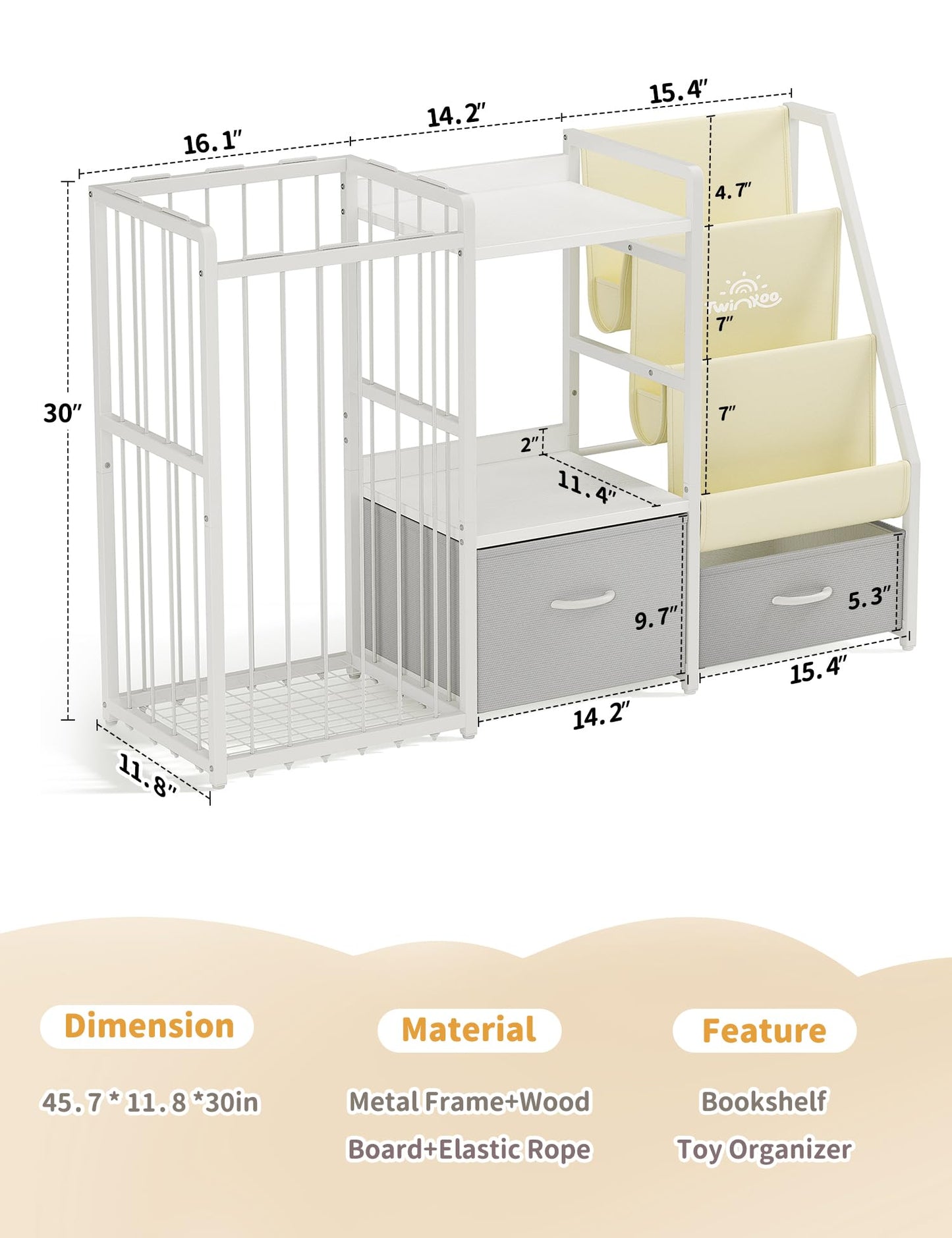 Twinkoo Kids Bookshelf and Toy Storage, Large 3 Tier Book Shelf for Kids Rooms, Sling Baby Bookcase with Stuffed Animal Storage, Toddler Montessori Bookshelf (Grey, 3 Column)