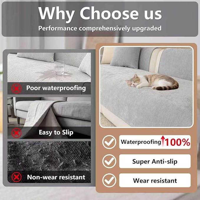 Premium Chenille Sofa Cushion Covers，Upgraded Anti-Slip Sectional Couch
