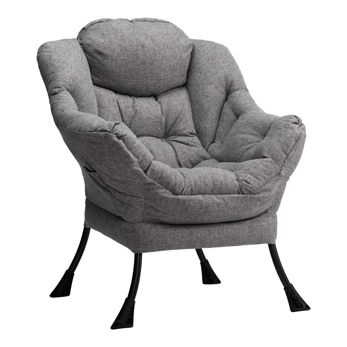 HollyHOME Lazy Chair with Armrest and Side Pocket, Comfy Accent Lounge Chair,Leisure Sofa Armchair for Living Room, Bedroom, Dorm, or Small Spaces, Oversized Reading Sofa Chair,Cotton-Linen Grey