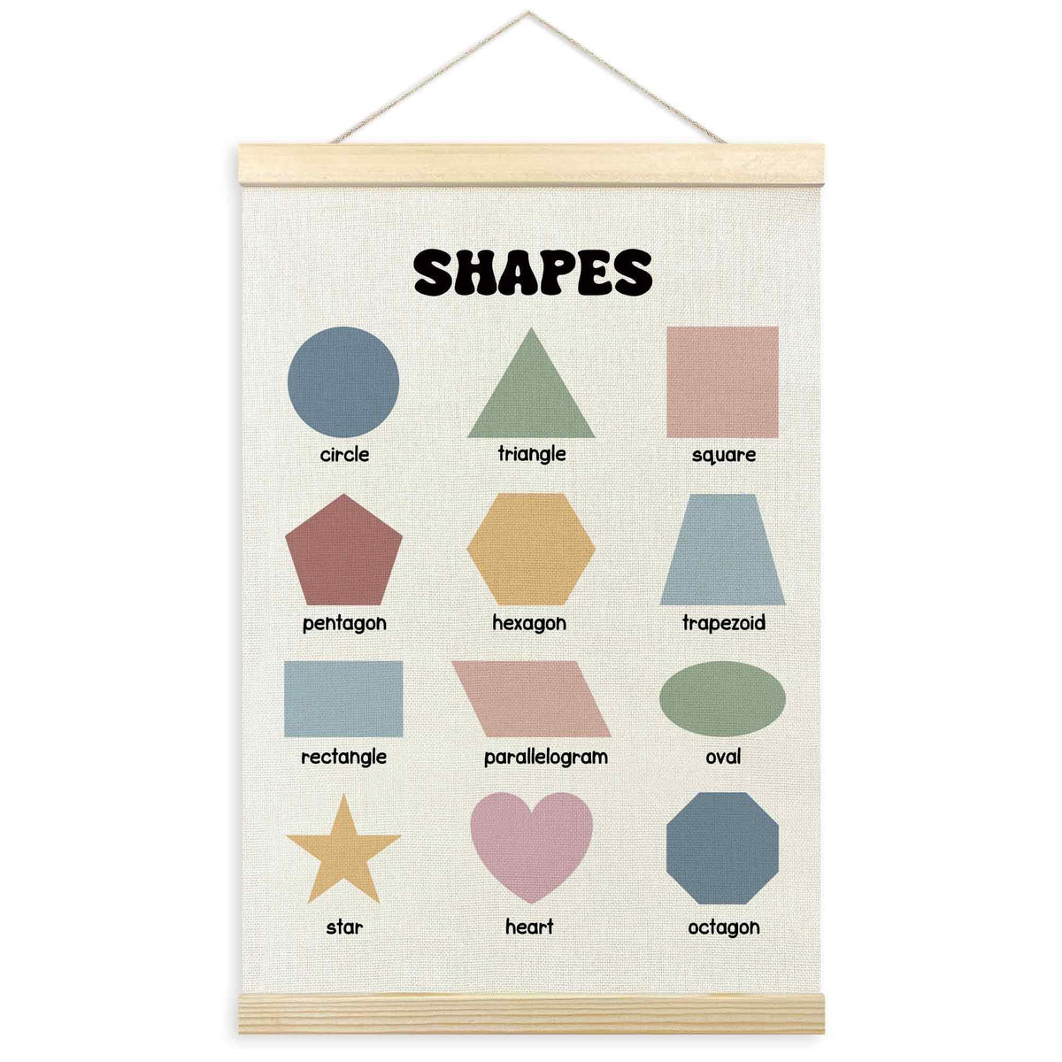 TLESKE Boho Classroom Shapes Chart Poster Hanger Frame, Homeschool Hanging Wall Art Decor for Toddlers Kids Room Nursery Playroom, Preschool Prek Learning Educational Poster Print Banner, 16x24