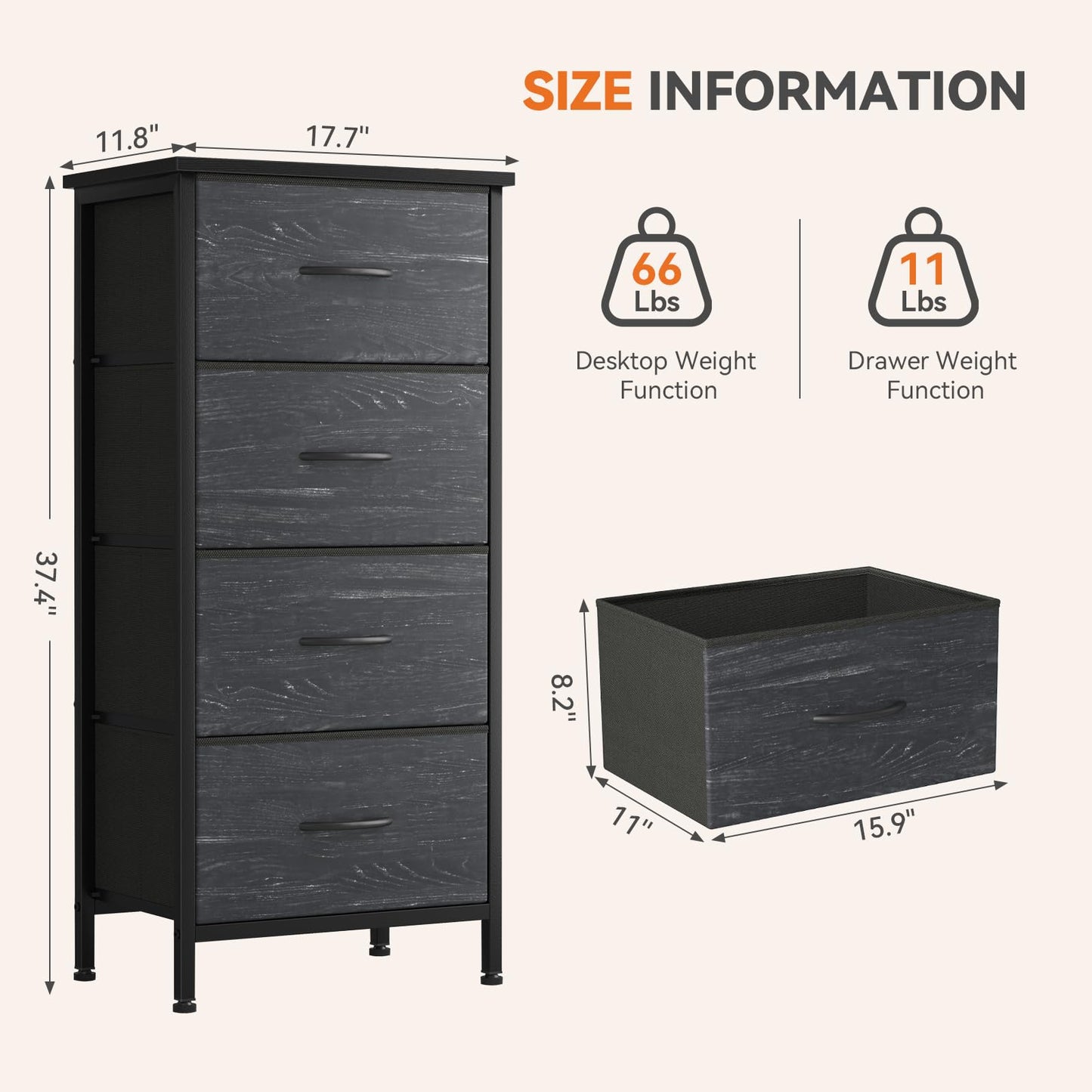 Sweetcrispy 4 Drawer Fabric Dresser Storage Tower Nightstand Chest