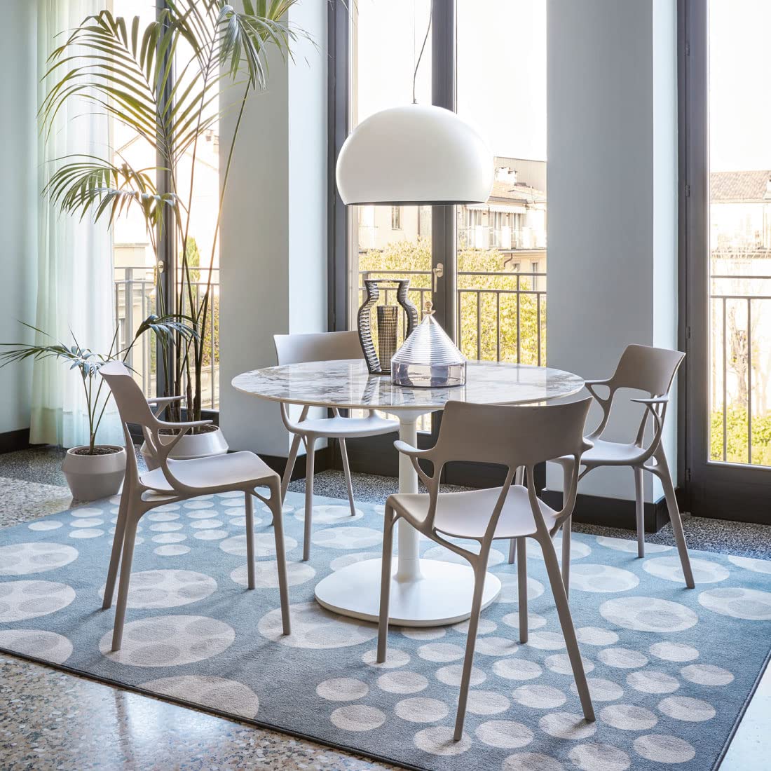 Kartell A.I. Chair, Recycled Thermoplastic Technopolymer, White, H 81 cm, 2 Units