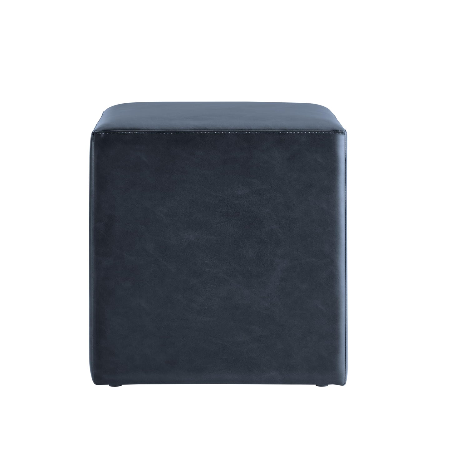 Studio Living® 18” Warren Ottoman Square Faux Leather Bench, Stationary Ottomans, Backless Chair, Footrest for Living Room, Footstool Office, Bedroom, Padded Seat, Navy Blue