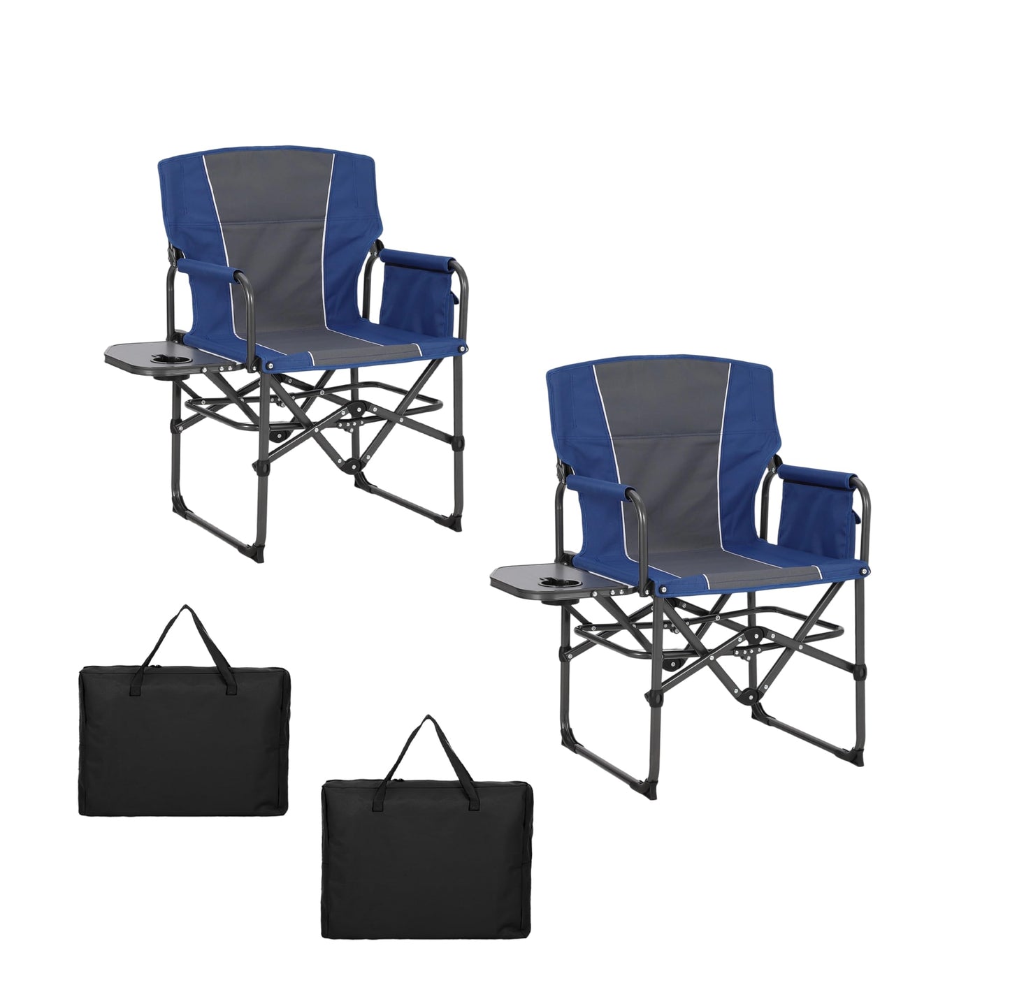 Oversized Camping Directors Chair, Portable Folding Lawn Chairs for Adults Heavy Duty with Side Table, Outdoor Foldable Camp Chair with Pocket for Beach, Fishing,Picnic (2, Blue/Grey, Oversized)