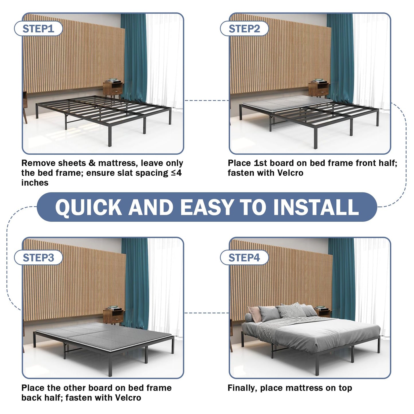 Arzarme Bunkie Board Queen Size 60"x80" for Under Mattress Bed Support, Heavy Duty Reinforced Wood with Anti-Sag, Light Thin/Breathable, Noise Minimizing, Fits Metal Frames/Platform Beds/Sleeper Sofa