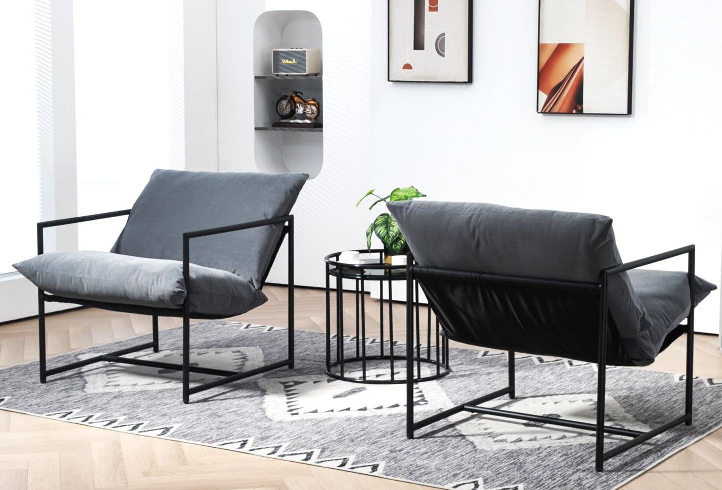 Container Furniture Direct Serenity Accent, Modern Velvet Arm Chair with Reclined Seat, Sleek Design, Durable Metal Frame, Soft Upholstery and Plush Comfort for Stylish Living Room, Grey