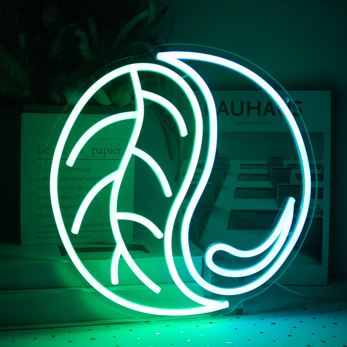CKTBLEY Yin Yang Neon Sign Green Leaf Neon Light Blue Water Drop LED Signs for Wall Tai Chi Neon Signs for Bedroom Neon Wall Sign Light Up Sign for Living Room Game Room Man Cave Office Decor