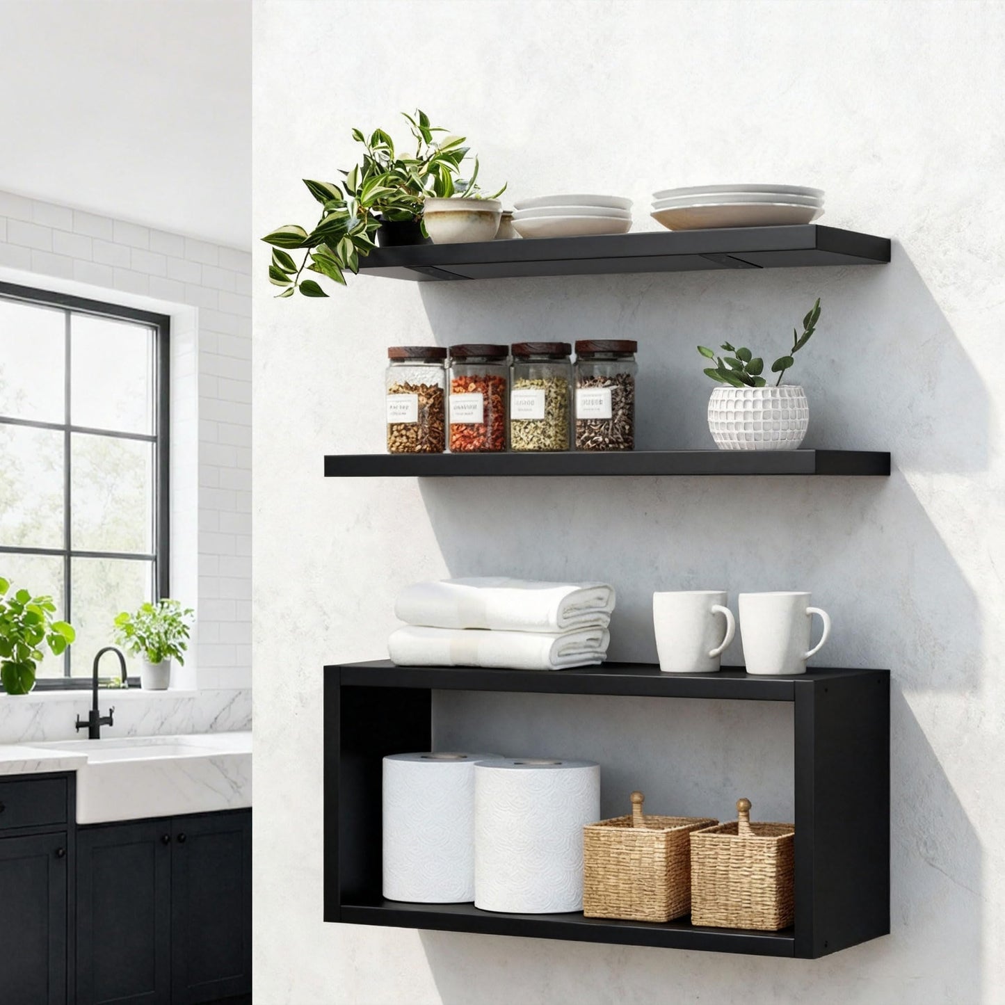 Ypvxe Wall Mounted Floating Shelf, c Long for Bedroom Living Room Kitchen Staircase Bathroom Above Toilet Wall Decoration Book Storage Room Recoration (3piece Set) Black