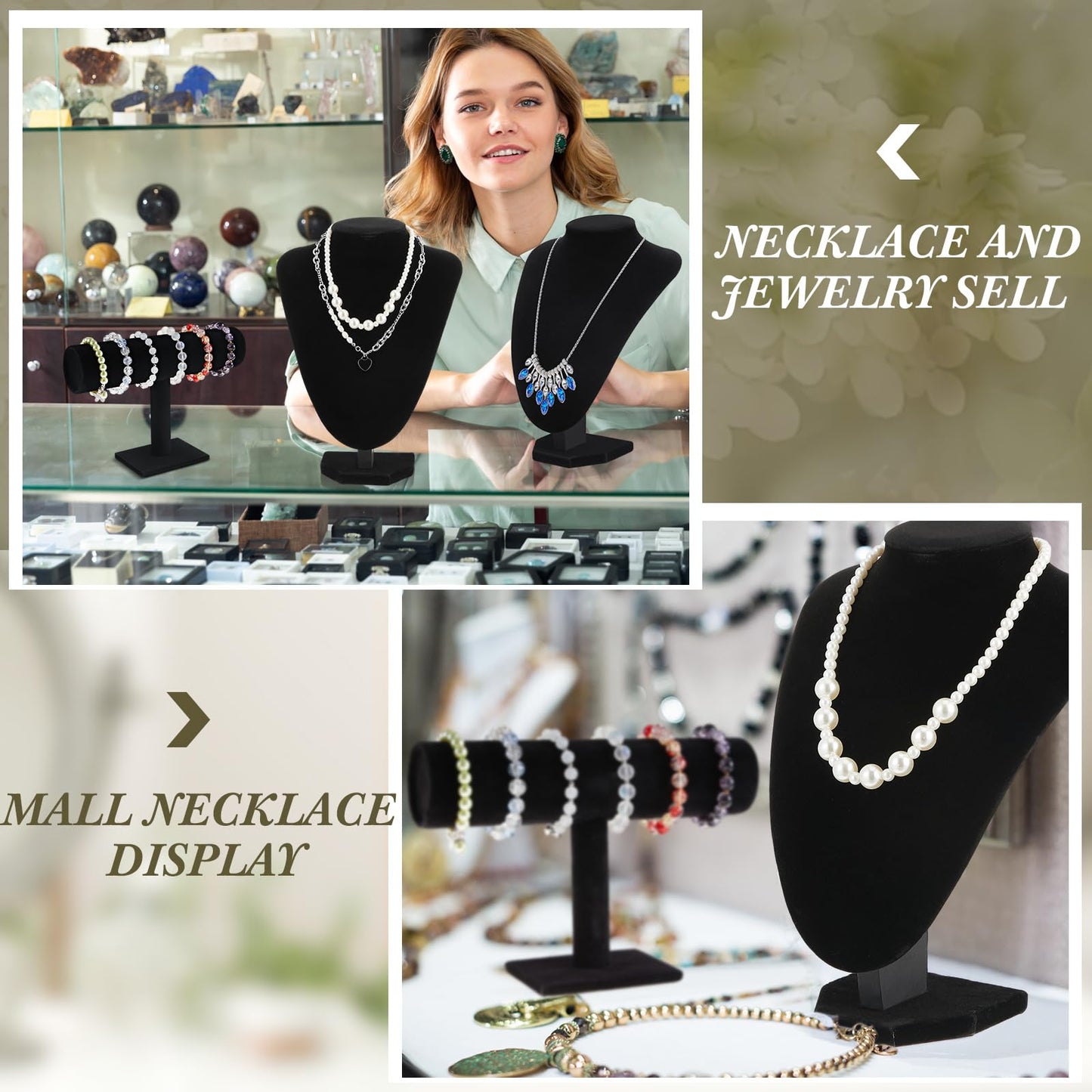 Huquary 6 Pcs Velvet Jewelry Display Set Necklace Display Stand T Bar Bracelet Holder Jewelry Bust for Home Store Trade Show (Black)