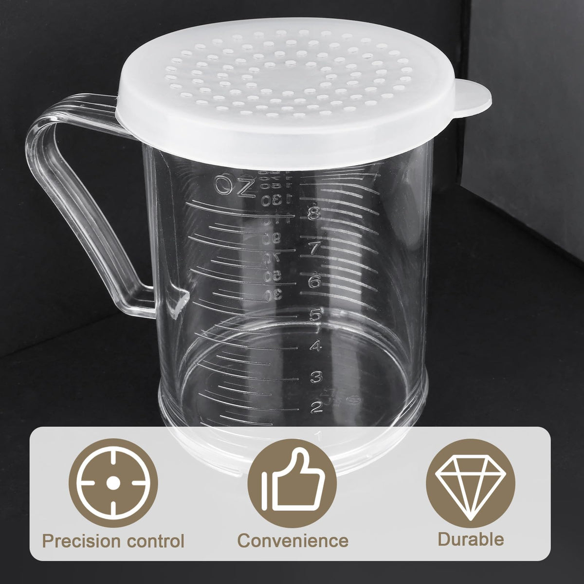 22513 Plastic Dredge Shaker with 3 Snap-on Lids, 10 oz Seasoning Sugar Spice Dispenser