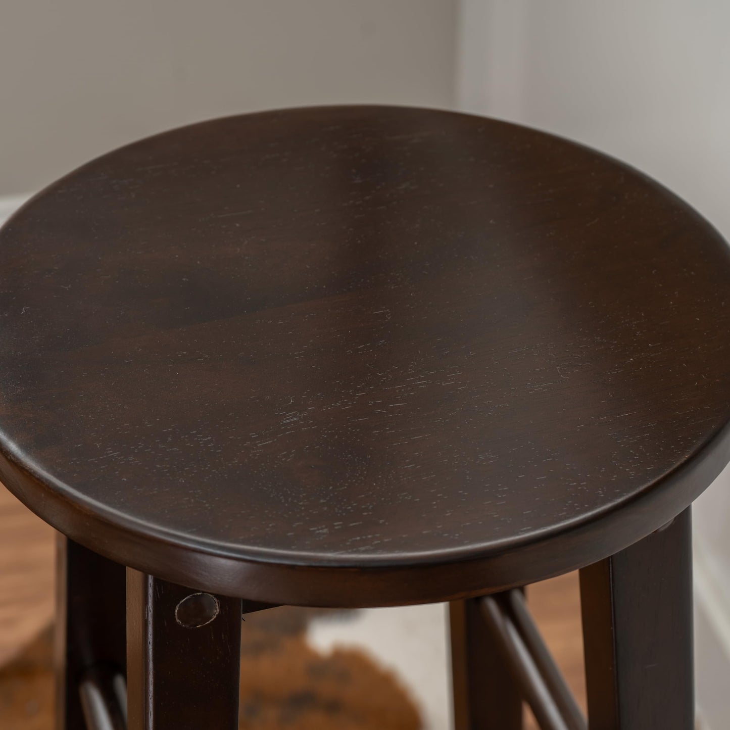 Linon Zeke Walnut Solid Wood Backless Round Barstool with 29 inch Seat Height