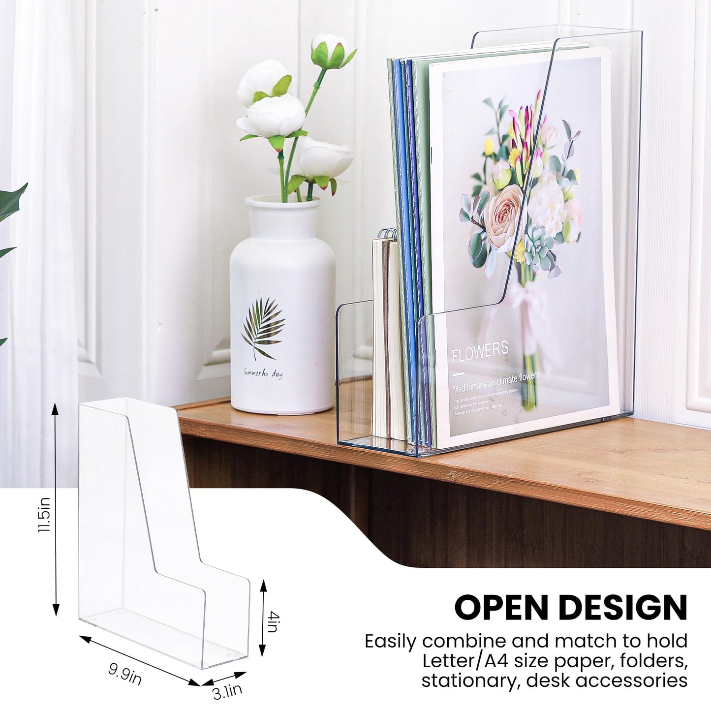 LALOBLUE Vertical Magazine File Holder, Clear, 4 Pack