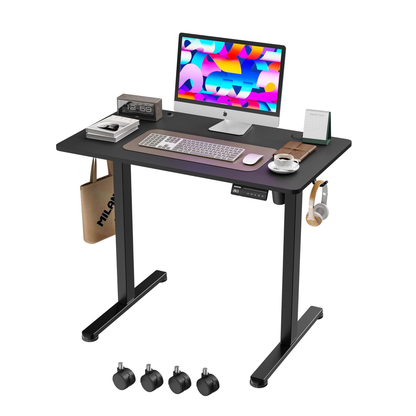 Monomi Small Electric Standing Desk, 35" x 20" Whole Piece Height Adjustable with Memory Controller, Sit to Stand Desk Workstation for Home Office, Black