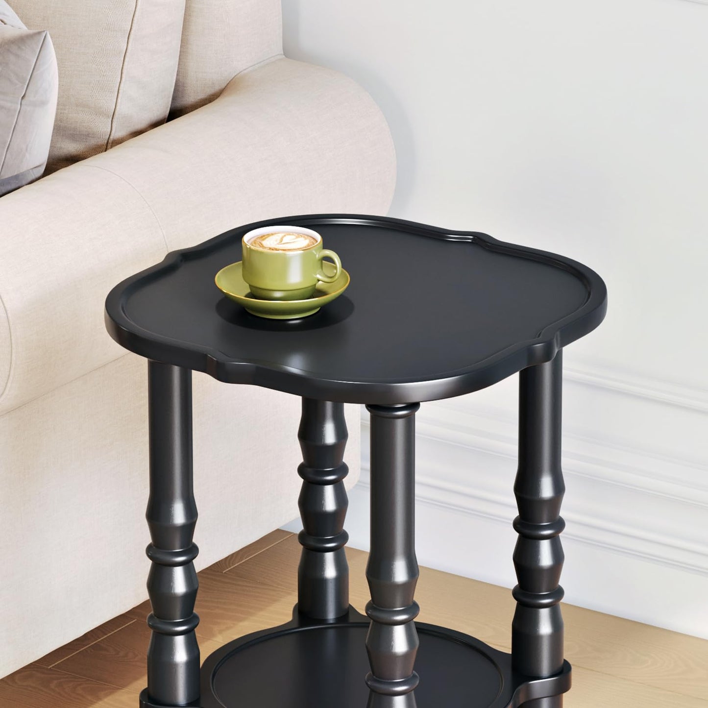 Uniclinens Solid Wood End Side Table - Small Wooden Nightstand for Living Room Bedroom, Black