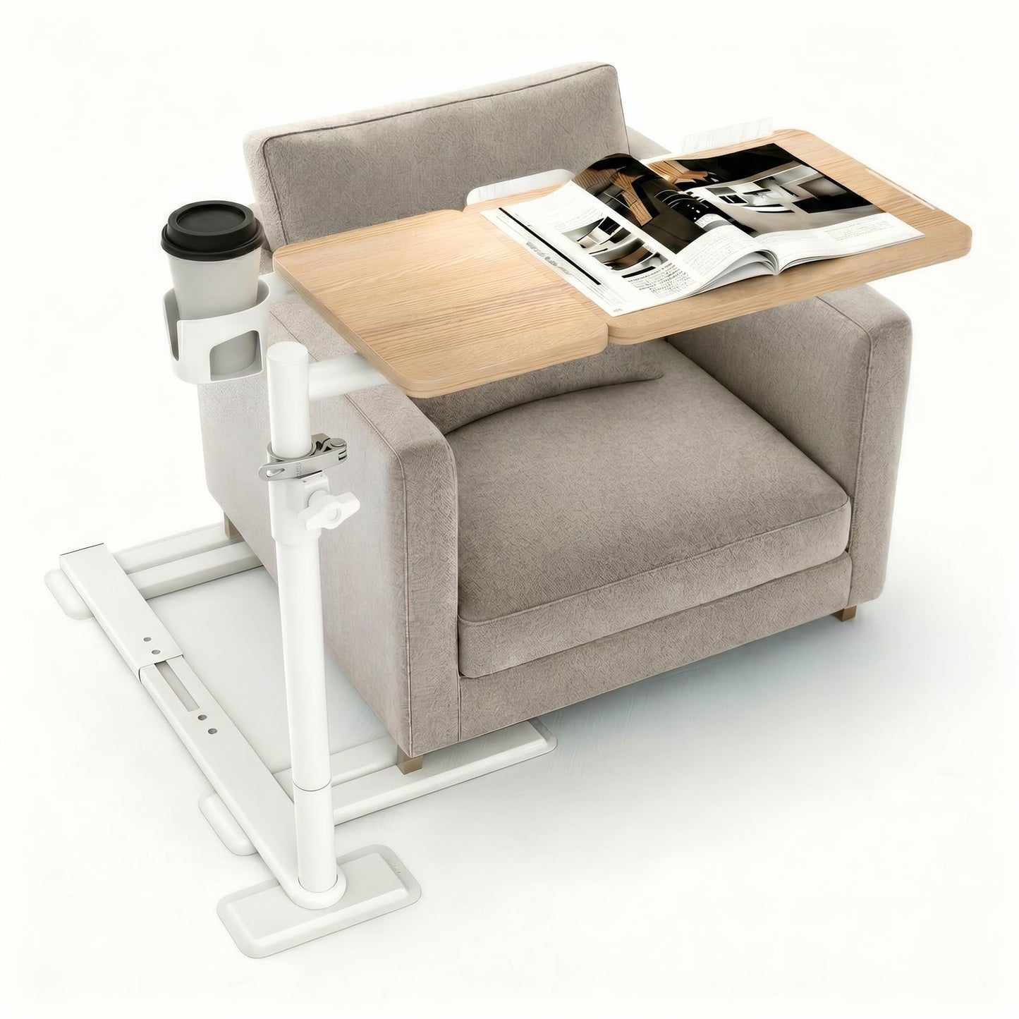 YUHFERA Swivel Table for Recliner Chair with Tilting Top, Adjustable Laptop Side Table for OverCouch & Sofa, Slide Under Tray Tables for Eating & Reading, Armchair Desk (Natural Oak)