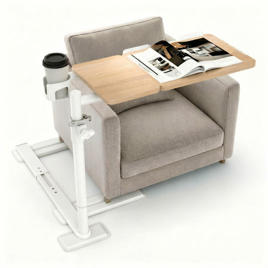 YUHFERA Swivel Table for Recliner Chair with Tilting Top, Adjustable Laptop Side Table for OverCouch & Sofa, Slide Under Tray Tables for Eating & Reading, Armchair Desk (Natural Oak)