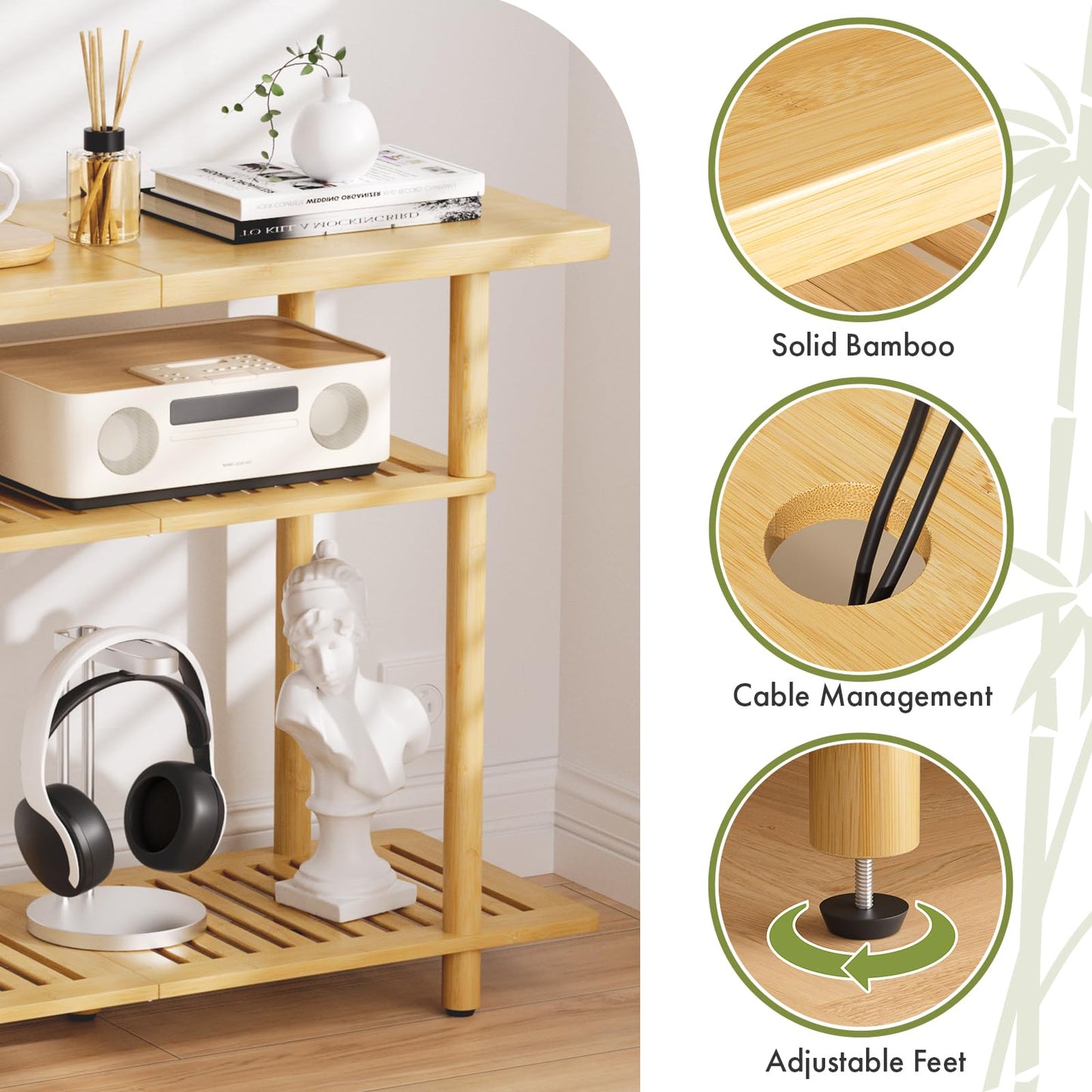 Atoping Bamboo TV Stand, Small TV Stands for up to 32 Inch, 3-Tier Entertainment Center TV Shelf with Storage, Sturdy Corner TV Stand for Small Spaces, 31.5 x 24.2 x 11.8 inches