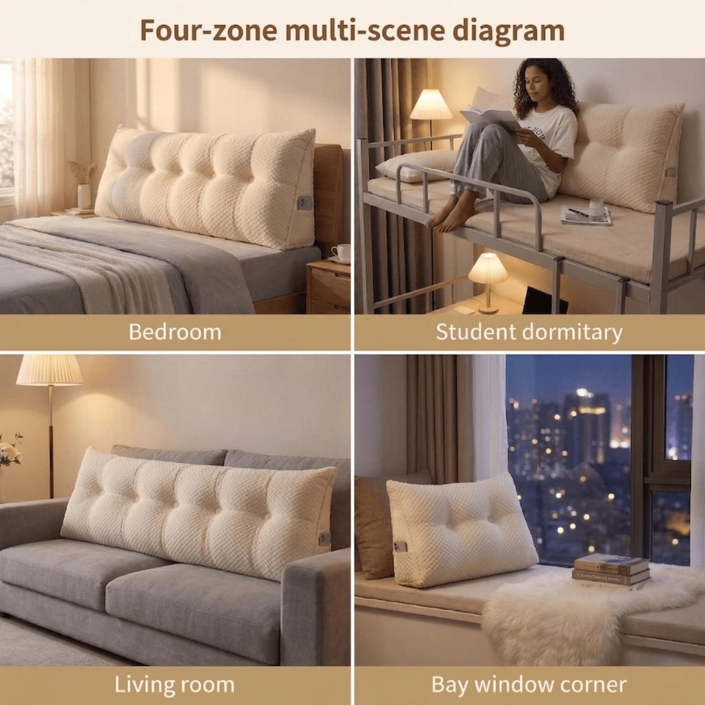 DVUAY Headboard Pillow Queen Size, Reading Pillow for Bed, Wave Pattern Wedge Pillow, Tufted Backrest Support, Headboard Substitute, Beige