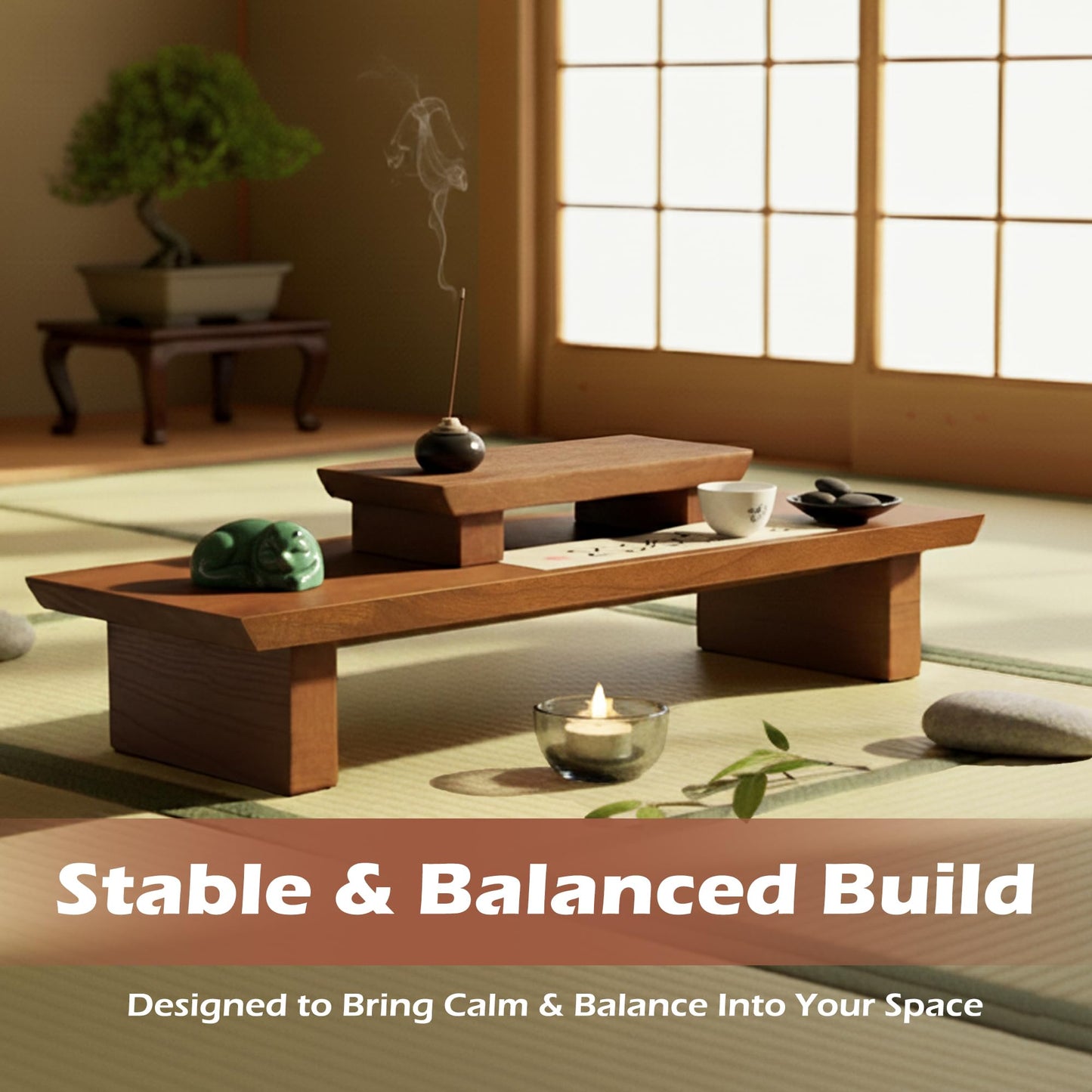 Verssure Meditation Altar Table Solid Wood, Wooden Puja Table for Relaxation and Prayer, Low Meditation Tables, Japanese Floor Table, Small Coffee & Tea Table for Home, Office, Studio