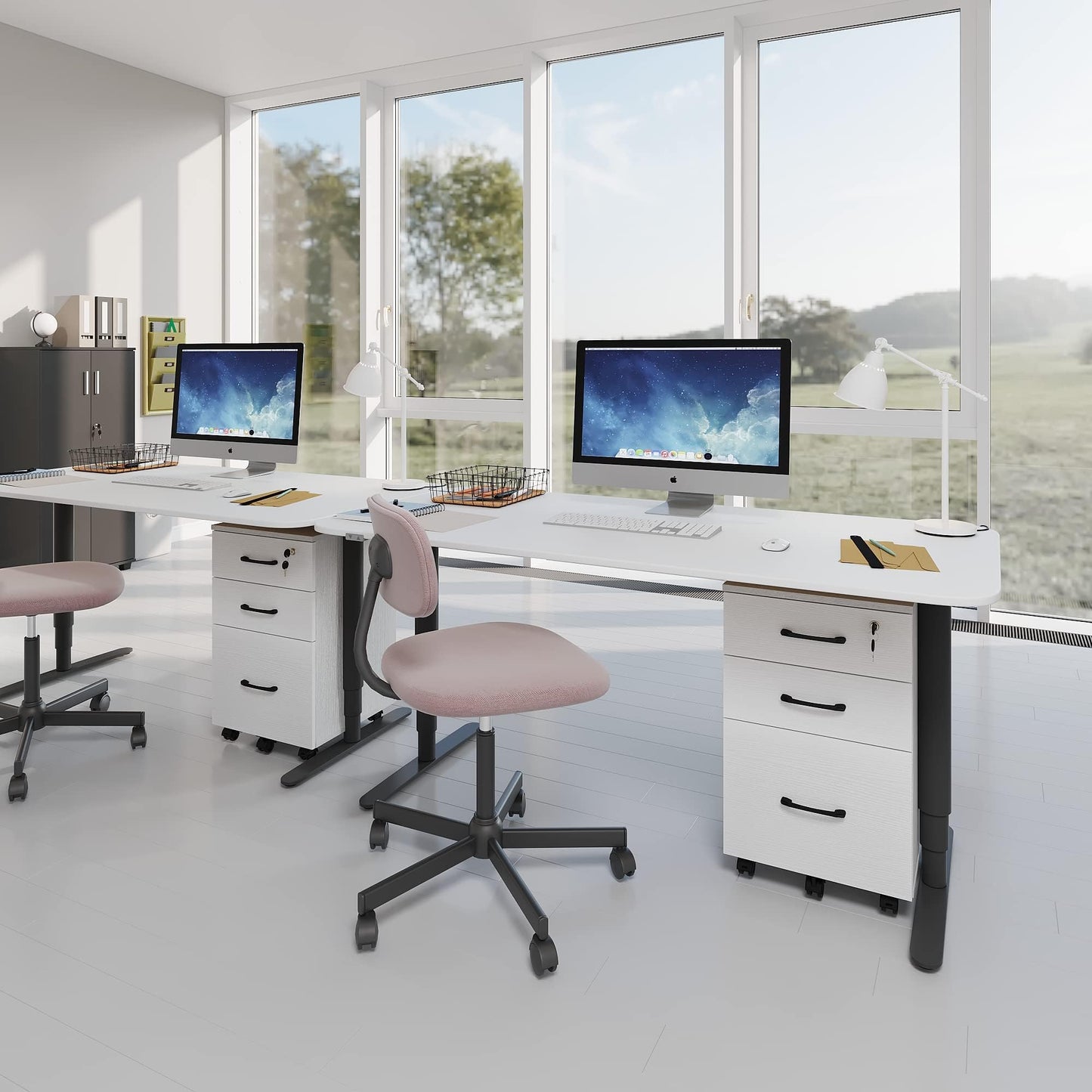 ALBSL File Cabinet With Lock, 3 Drawer Wood Rolling Filing Under Desk for Home Office, Storage Fits Letter/A4 Size, Mobile Printer Stand, White