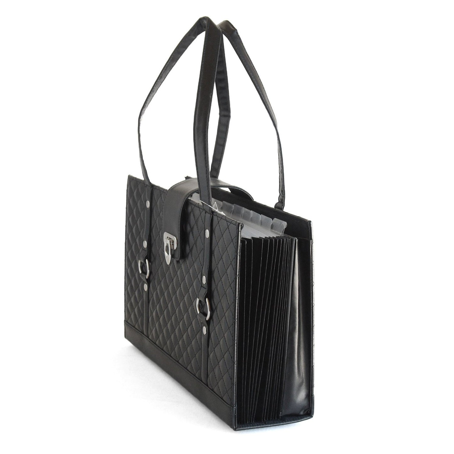 Texture Faux Leather File Organizer Tote -(Black)