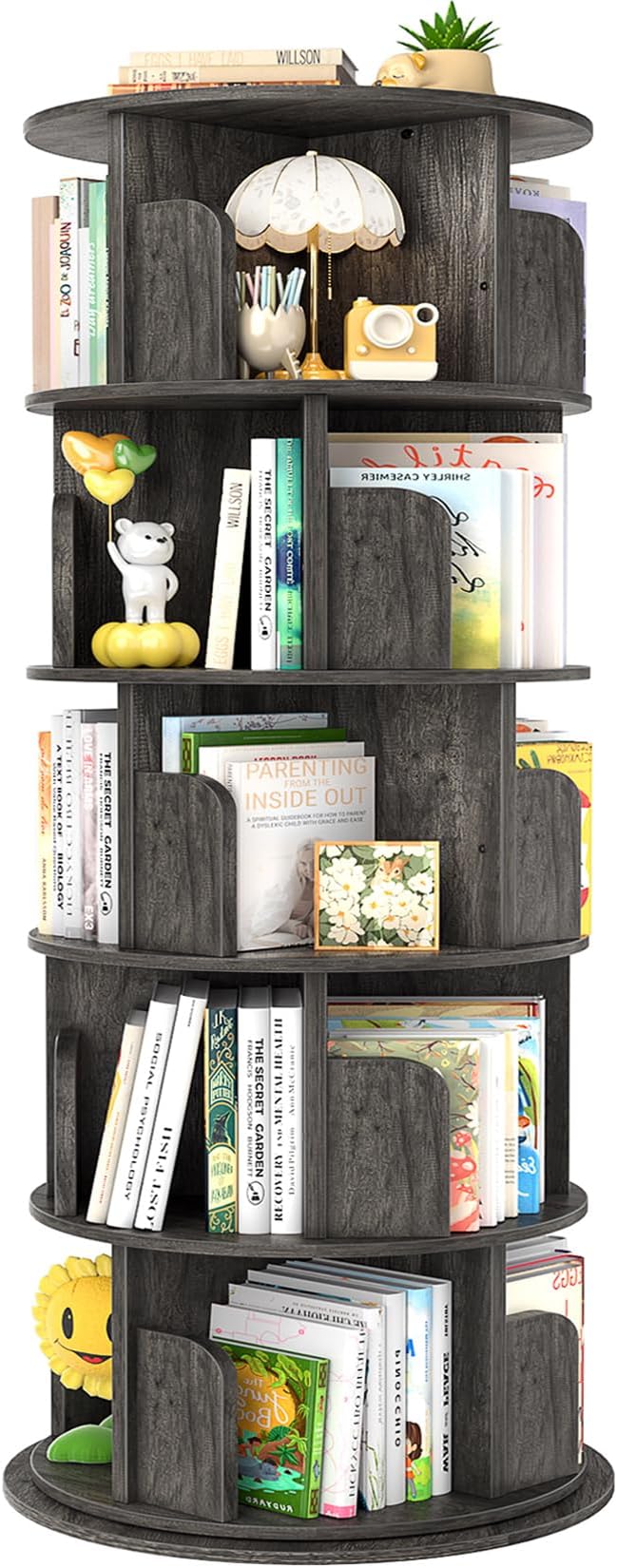 Aheaplus Rotating Bookshelf, 360 Display Wood Spinning Bookshelf Tower