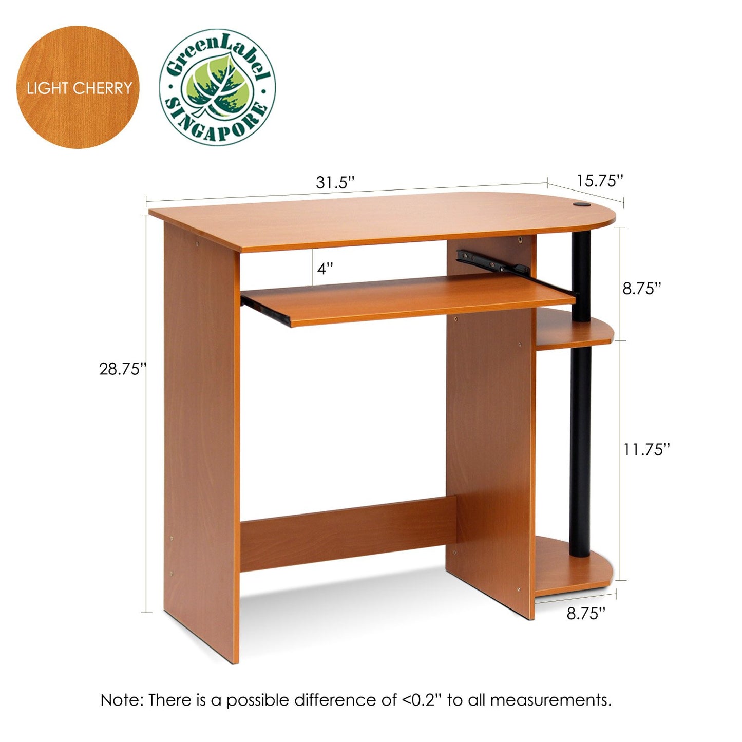 Furinno Simplistic Easy Assembly Computer Desk, With Keyboard Tray, Light Cherry/Black