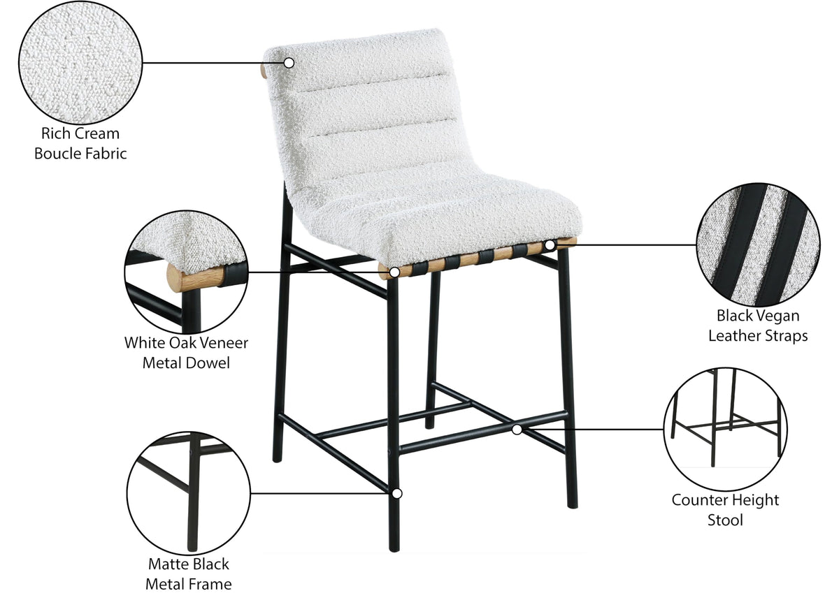 Meridian Furniture 857Cream-C Burke Collection Modern | Contemporary Boucle Fabric Upholstered Counter Stool, Cream, 18" W x 24" D x 37.5" H