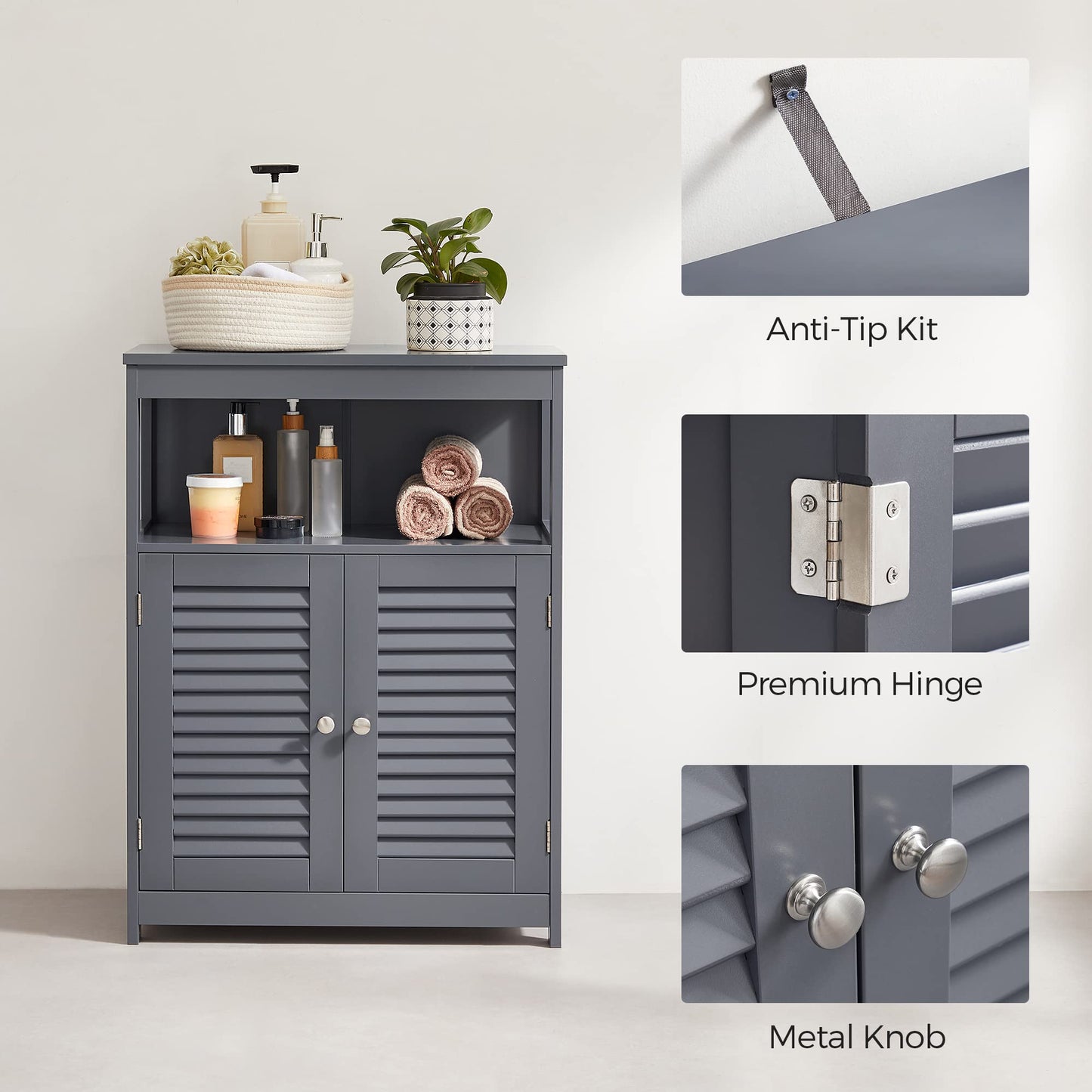 VASAGLE Bathroom Floor Cabinet, Bathroom Storage Cabinet, Freestanding, with Double Shutter Doors and Adjustable Shelf, for Bathroom, Living Room, Entryway, Kitchen, Gray UBBC040G01