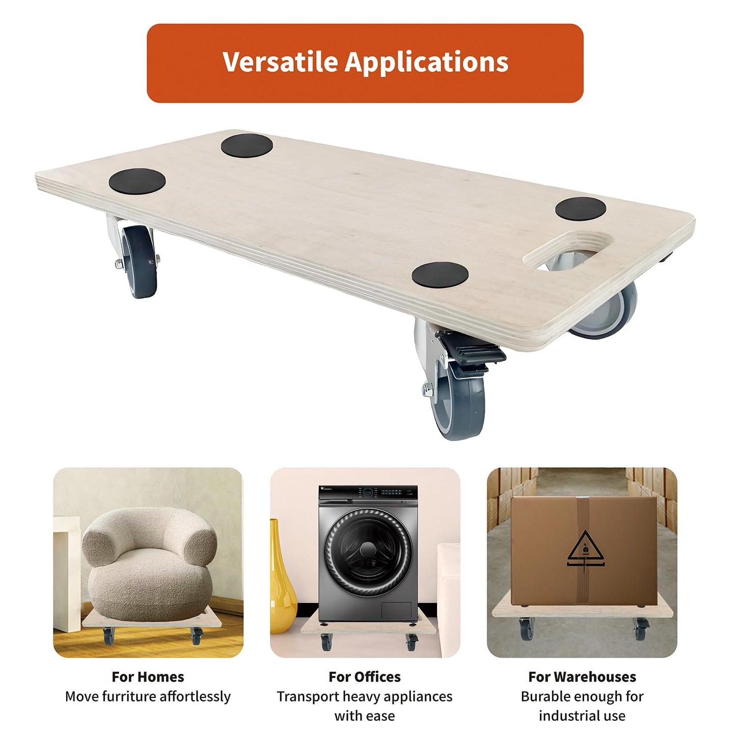 Furniture Mover Dolly Portable Wood Rolling Mover for Heavy Furniture Sofa Cabinet Refrigerator, with 4 360° Rotatable Rubber Universal Wheels, 551 Lbs Capacity, Black (Hardwood Rectangle)