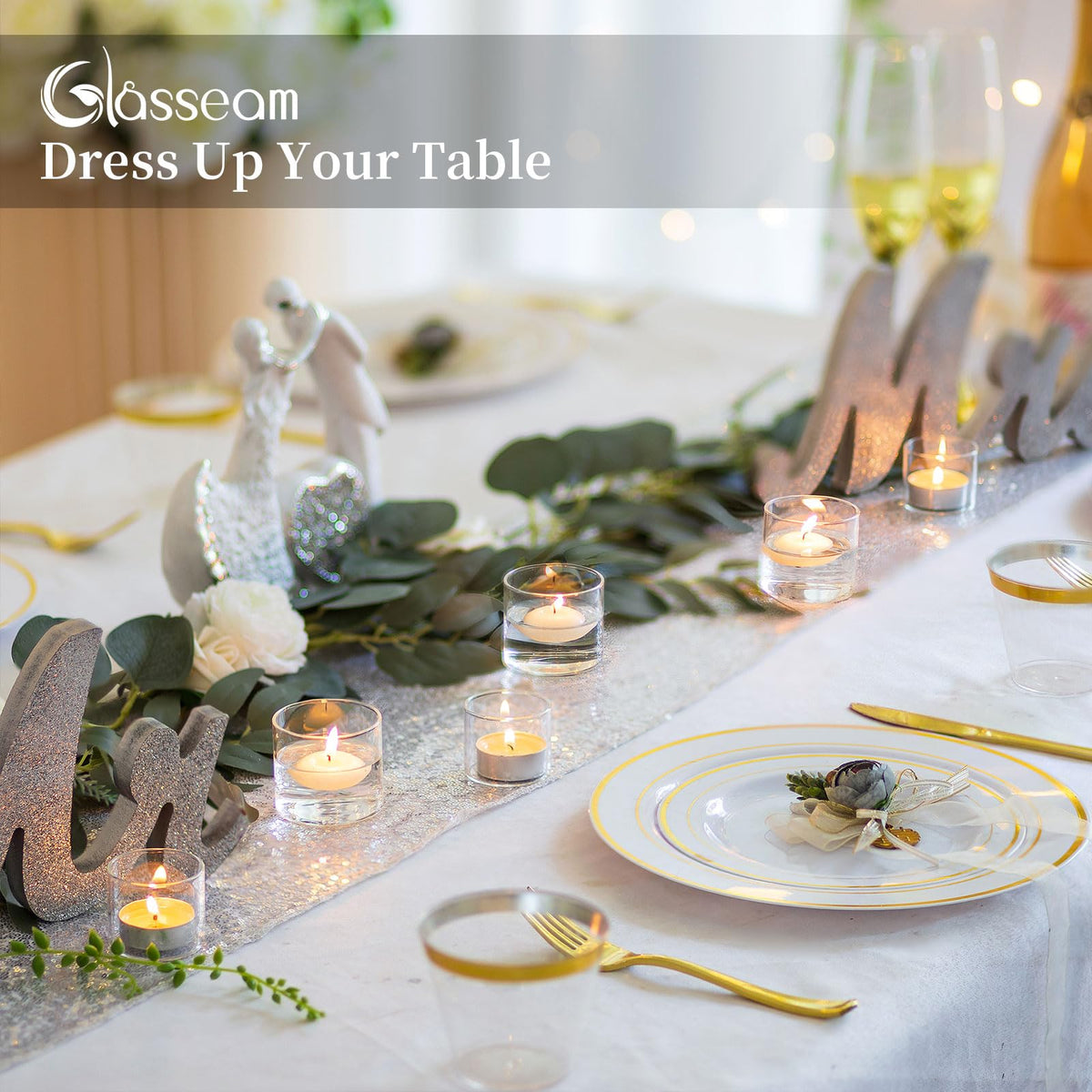 Glasseam Tea Light Candle Holders for Table Centerpiece, Small Clear Glass Votive Candle Holders Set of 24, Cute Mini Floating Tealight Holder for Wedding Centerpieces Birthday Party Decorations
